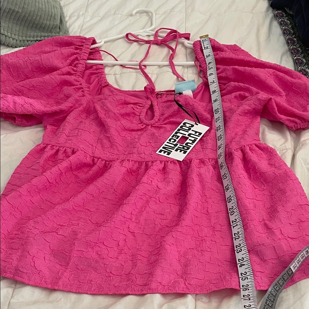Future Collective Fuchsia Puff Sleeve Blouse - Picture 9 of 9